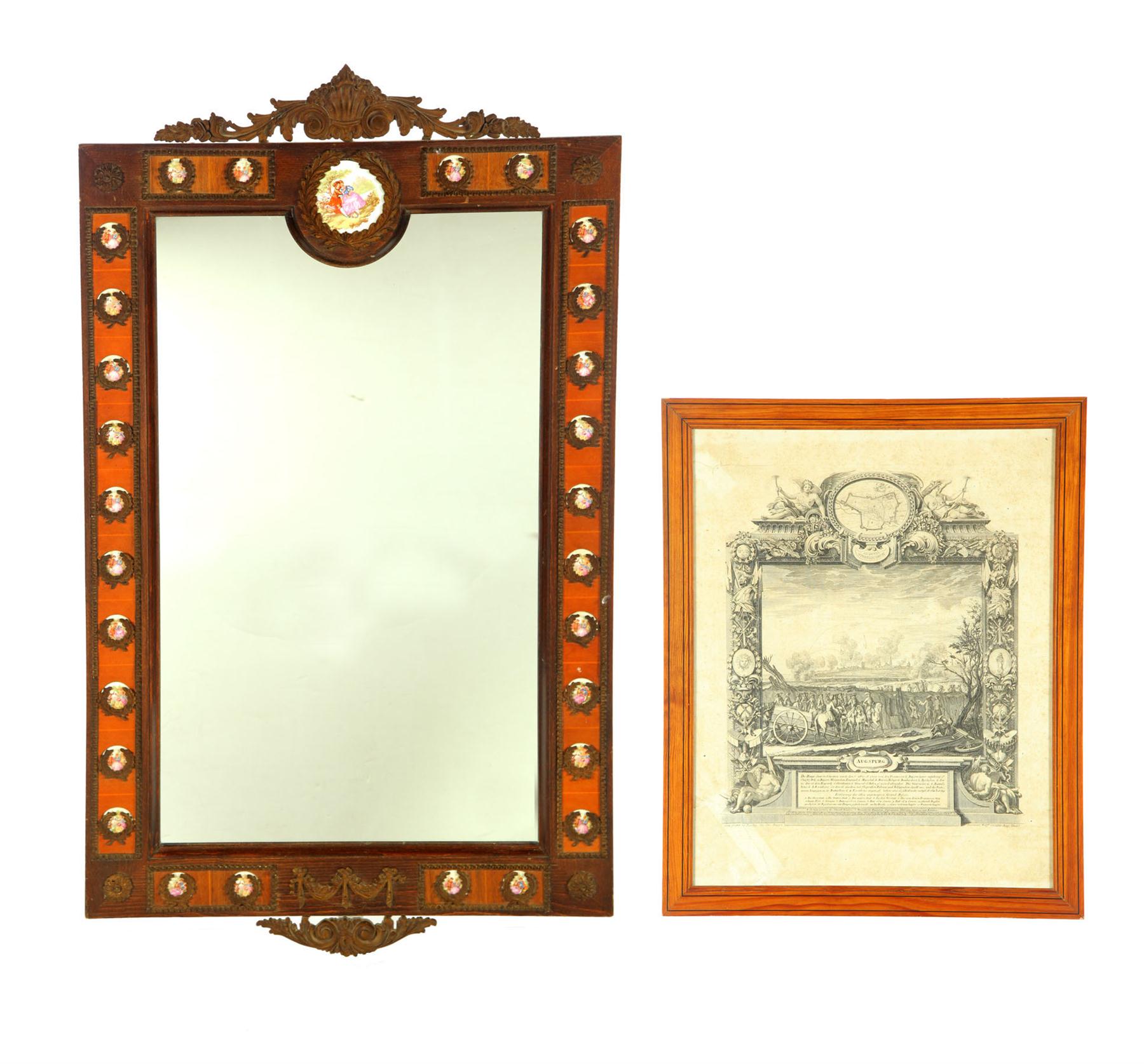 Appraisal: MIRROR AND ENGRAVING European th- th century Late French-style mirror