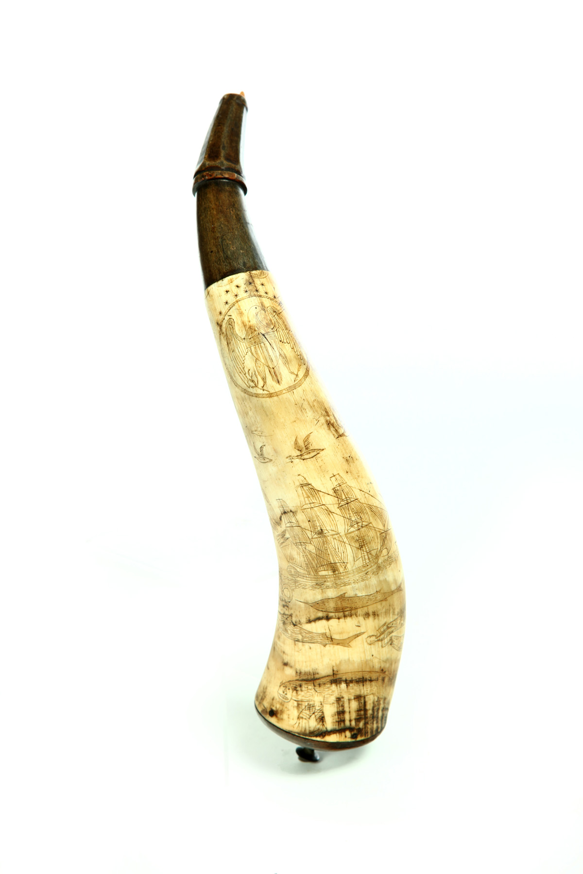 Appraisal: POWDER HORN American early th century Elaborately engraved with W