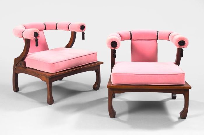 Appraisal: Pair of Chinese Mahogany Yoke-Back Armchairs of low form in