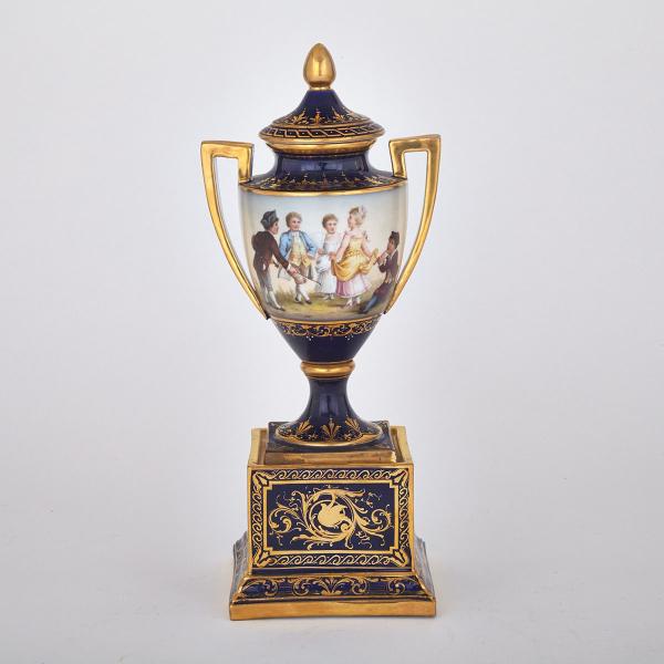 Appraisal: Richard Klemm Dresden Two-Handled Mantle Vase and Cover early th