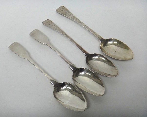 Appraisal: A pair of silver fiddle pattern tablespoons London and two