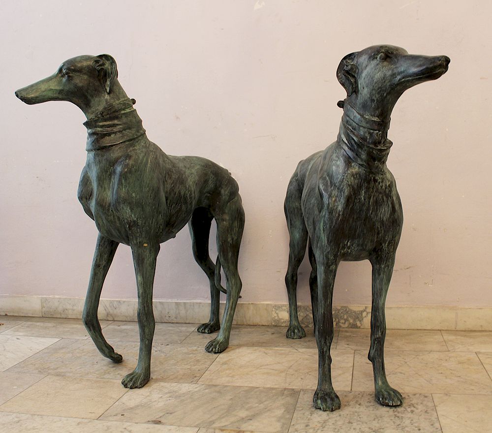 Appraisal: Pair of Lifesize Greyhound Sculptures Pair of Lifesize Greyhound Sculptures