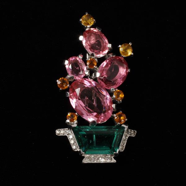 Appraisal: Trifari Alfred Philippe Emerald and Pink Flowering Cactus in a