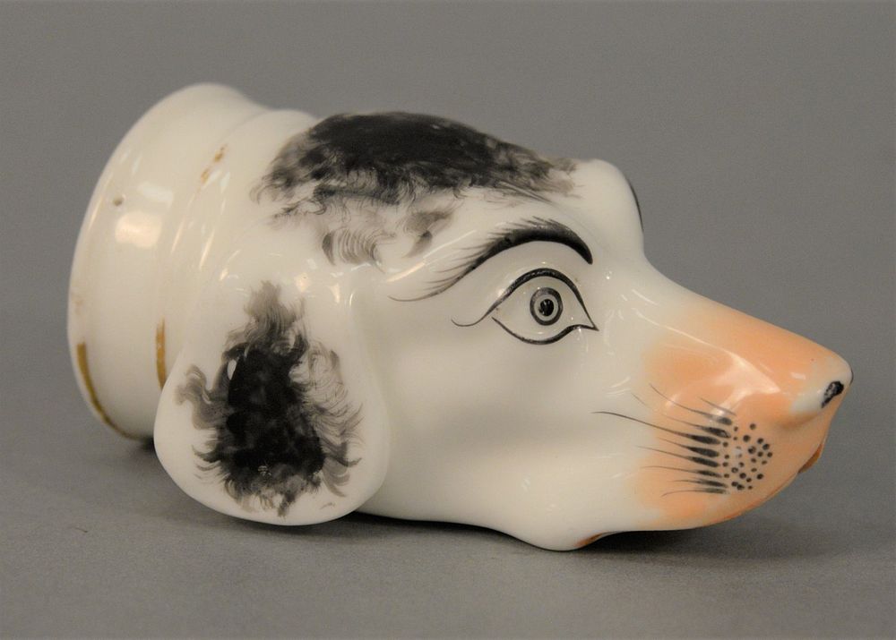 Appraisal: Staffordshire Pottery Stirrup Cup depicting head of a dog length