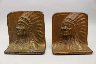 Appraisal: Antique Native American Bronze Bookends Book ends depicting Indian man