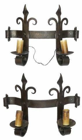 Appraisal: lot of French Gothic style wrought iron wall sconces th