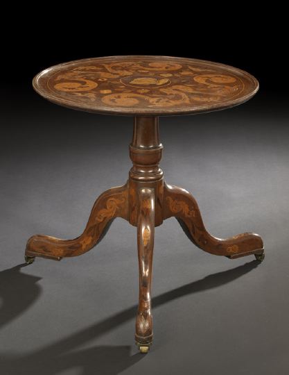 Appraisal: Dutch Mahogany and Marquetry Tripod Table first quarter th century