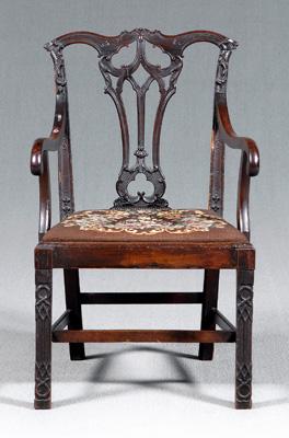 Appraisal: Fine English Chippendale armchair finely carved crest and Gothic splat