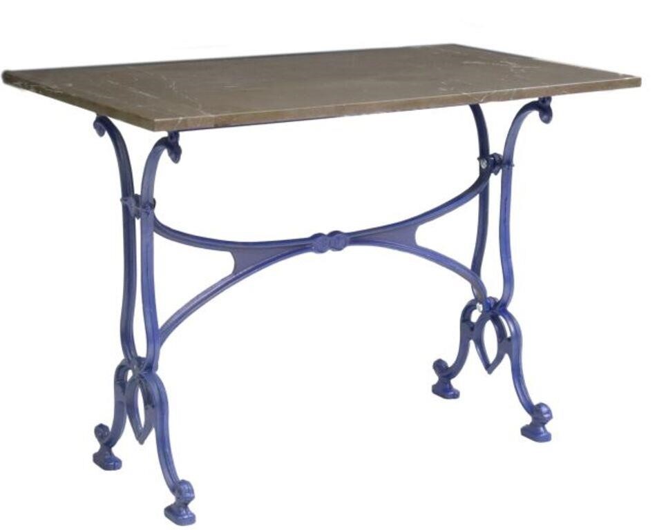 Appraisal: French marble-top cast iron bistro table th c rectangular marble