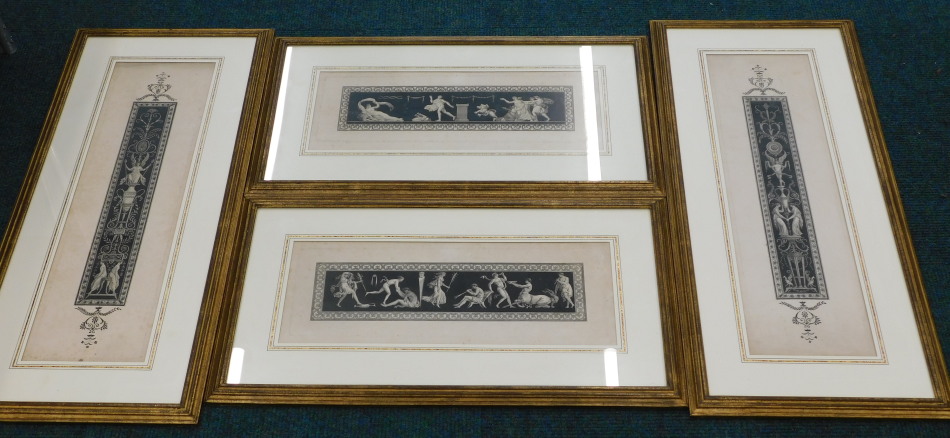 Appraisal: A Trellis print of classical design set with recumbent figures