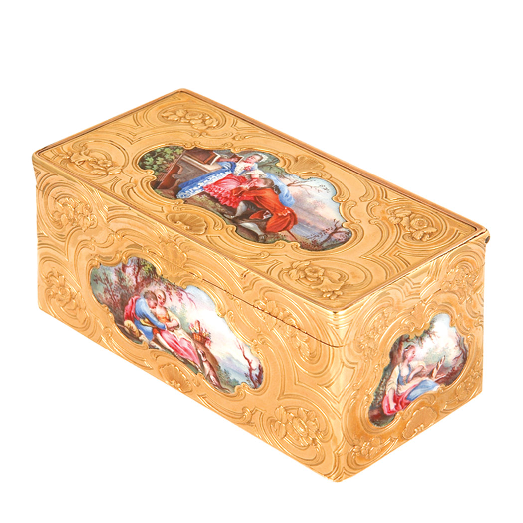 Appraisal: Antique Gold Portrait Miniature and Enamel Snuff Box The gold