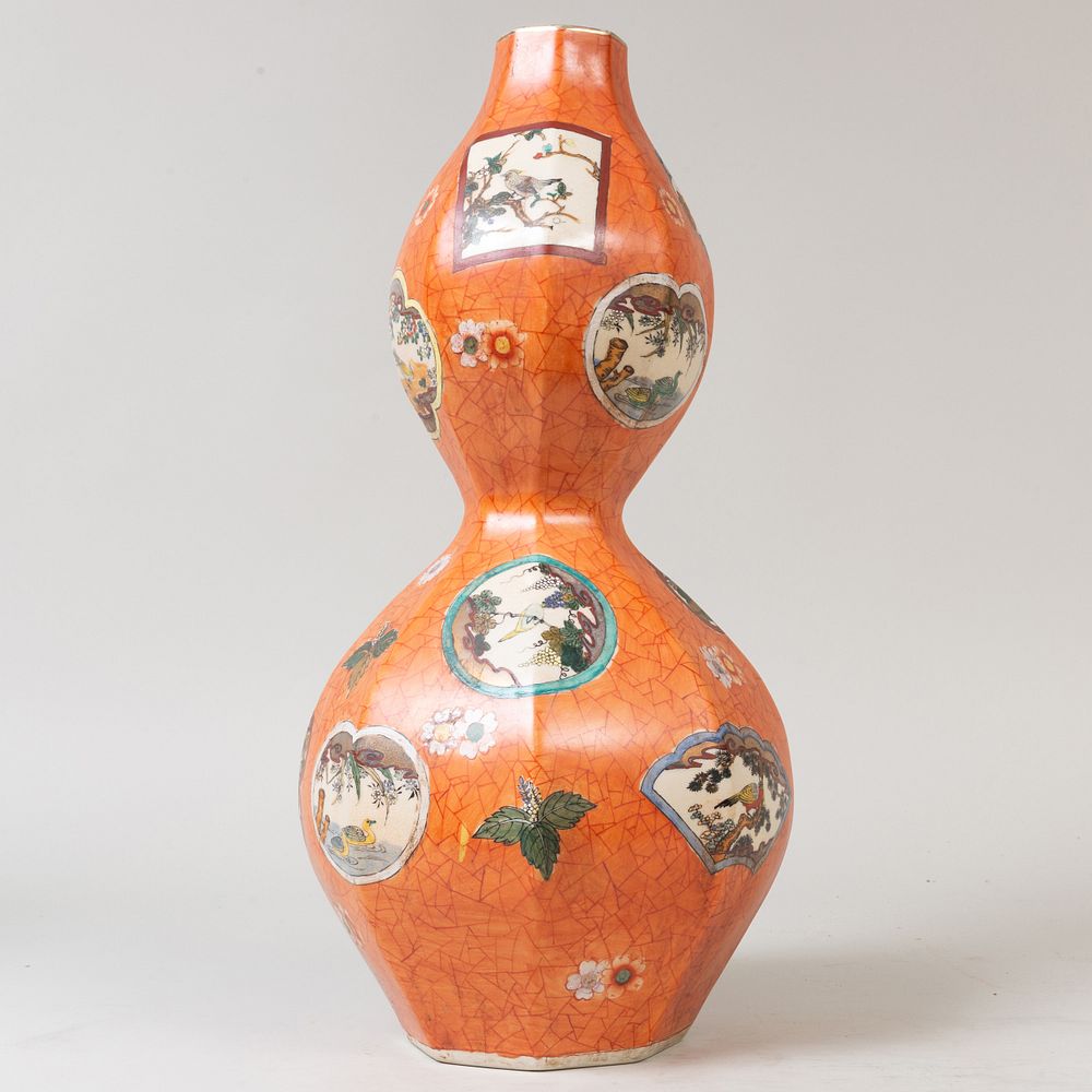 Appraisal: Large Mason's Style Orange Ground Porcelain Double Gourd Vase in