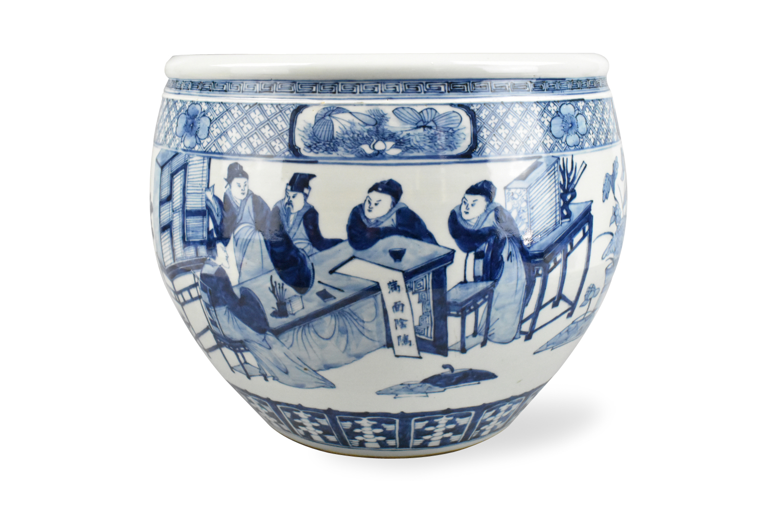 Appraisal: A large Chinese blue and white fish bowl with figures