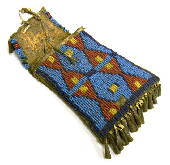 Appraisal: TRIBAL Sioux Indian beadwork strike-a-lite pouch circa geometric design on