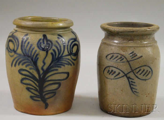 Appraisal: Two Cobalt-decorated Stoneware Jars America th century an ovoid jar