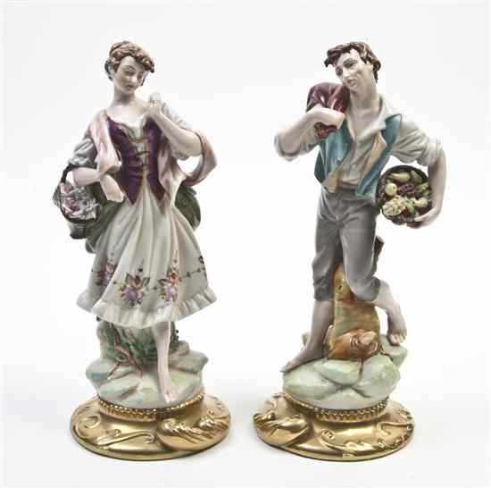 Appraisal: A Pair of Continental Porcelain Figures depicting a girl with