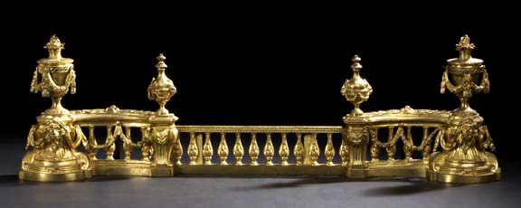 Appraisal: Pair of French Gilt-Brass and Wrought-Iron Balustraded Vasiform Chenets first