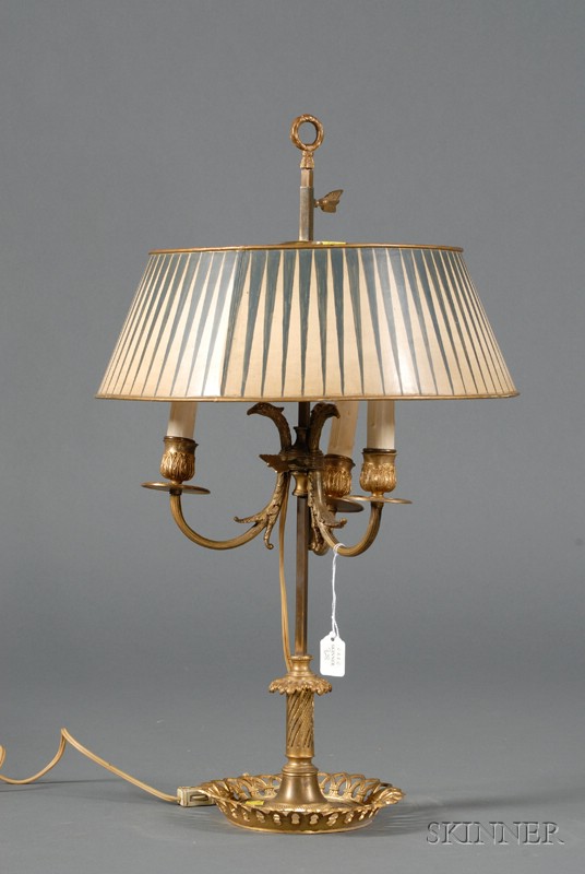 Appraisal: French Yellow Tole Lamp mid- th century columnar stem on