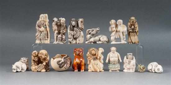 Appraisal: Selection of Japanese carved ivory and bone netsukes th century