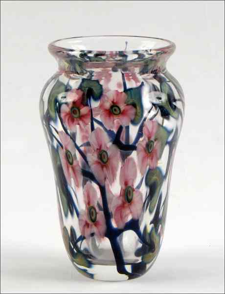 Appraisal: JOHN LOTTON GLASS MULTI-FLORAL VASE Signed and dated '' x