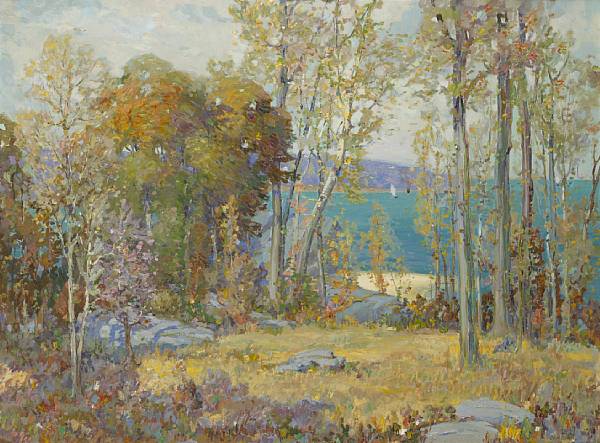 Appraisal: Ossip L Linde American - Coastal view through the trees