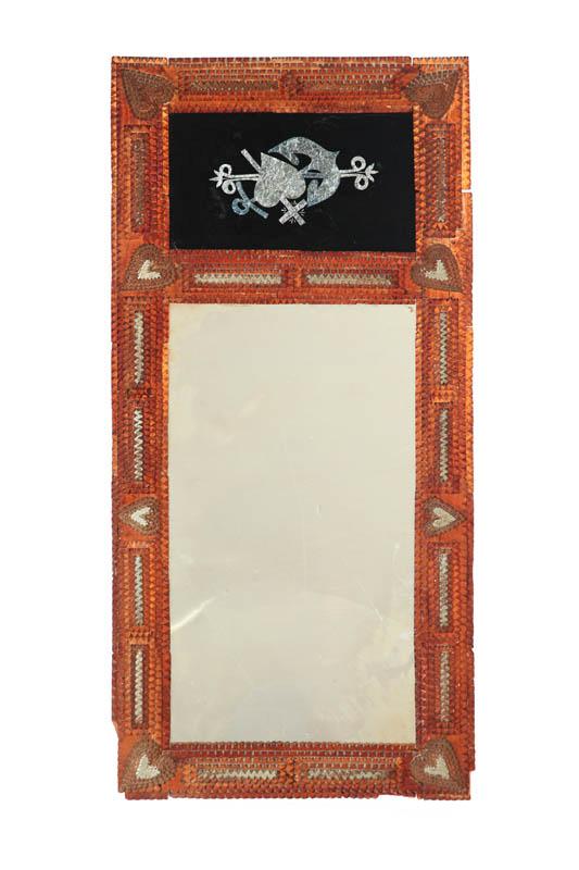 Appraisal: TRAMP ART MIRROR American late th-early th century walnut and