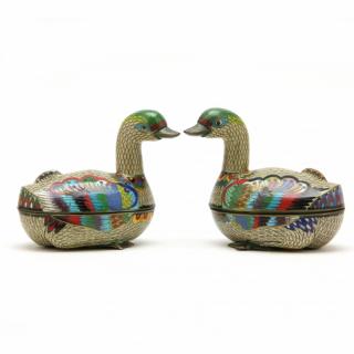 Appraisal: Pair of Cloisonne Duck Boxes early to mid th century