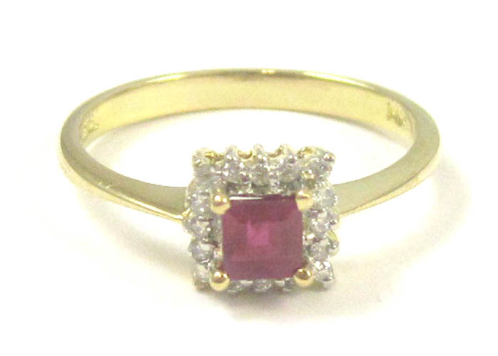 Appraisal: RUBY DIAMOND AND FOURTEEN KARAT GOLD RING with round-cut diamonds