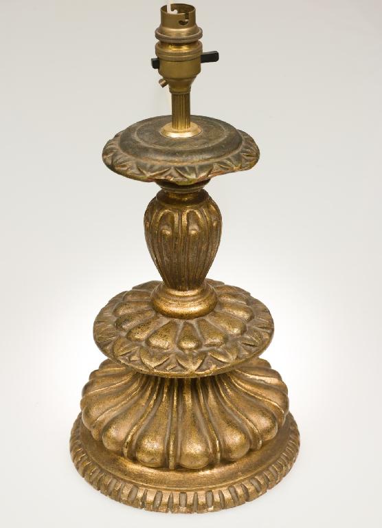 Appraisal: GILTWOOD TABLE LAMP in Baroque style of baluster form cm