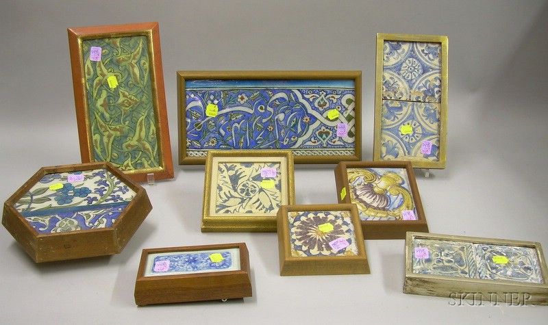 Appraisal: Eleven Assorted Framed Asian Persian and Continental Decorated Pottery Tiles