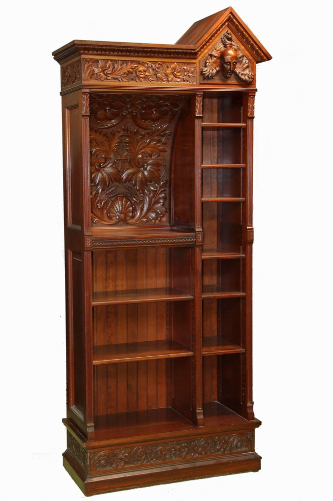 Appraisal: BOOKCASE DESK - Fine Hand Carved Custom Mahogany Free Standing