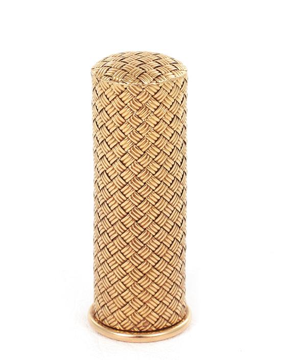 Appraisal: French gold lipstick case Van Cleef Arpels basketweave design French