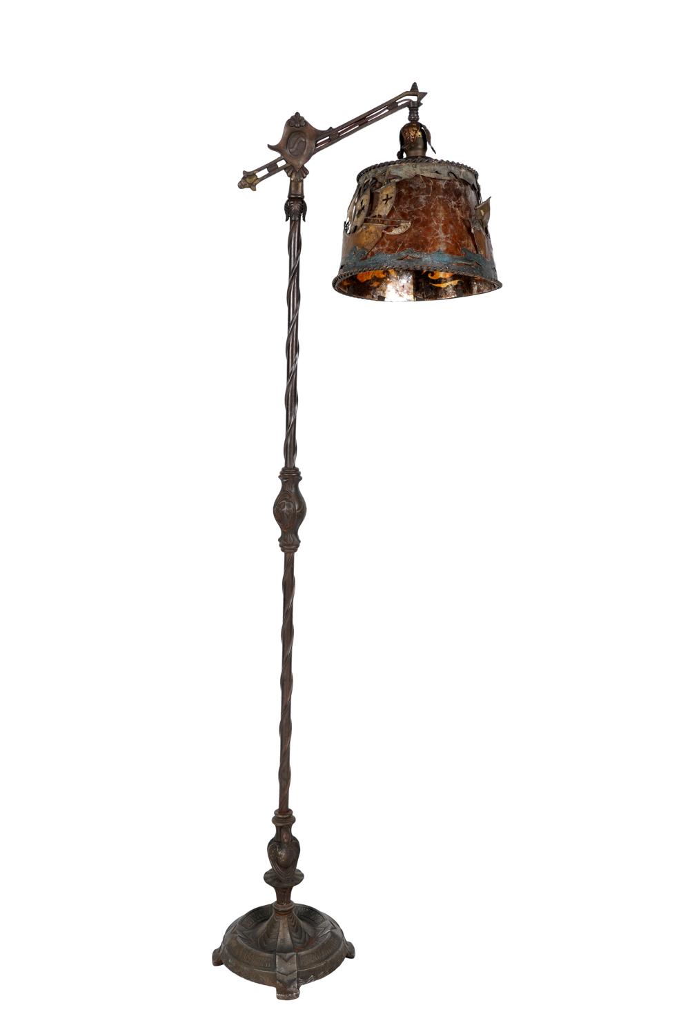 Appraisal: IRON FLOOR LAMPwith hanging mica shade Condition shade with detached