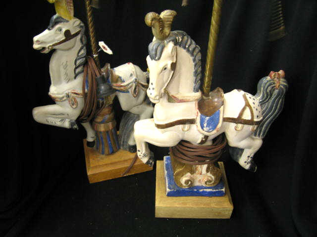 Appraisal: Pair of Antique Chalkware Carousel Horse figurines made into lamps