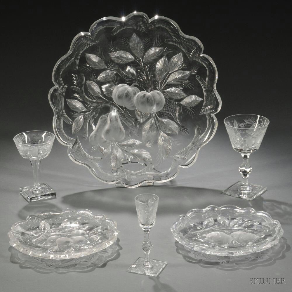 Appraisal: Twenty-six Pieces of Hawkes Gravic Fruits Pattern Crystal Tableware Corning