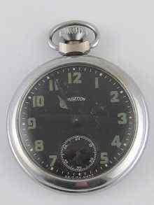 Appraisal: An Aviation chrome plated pocket watch with black face and