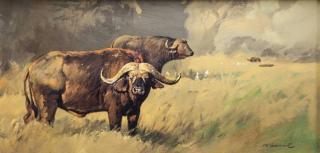 Appraisal: Roy Grinnell b Water Buffalo and Egretssigned R Grinnell lower