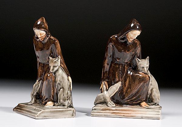 Appraisal: ROOKWOOD FIGURAL BOOKENDS KNEELING ST FRANCIS OF ASSISI American ca