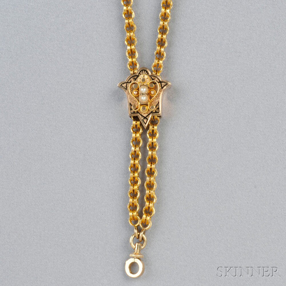 Appraisal: Antique kt Gold Watch Chain with black tracery enamel and