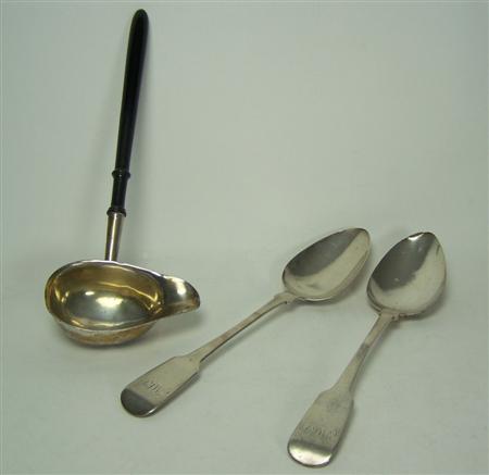 Appraisal: A pair of tablespoons J Hicks Exeter of Fiddle pattern