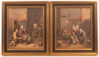 Appraisal: Two th Cent Continental Oil on Tin Paintings Two Unsigned