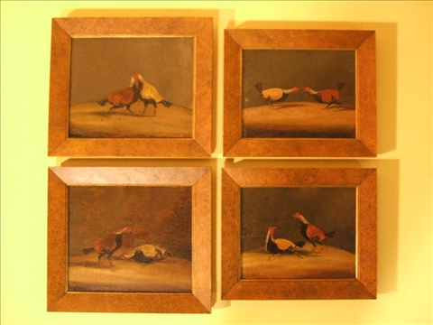 Appraisal: BRITISH MID TH C SET OF FOUR COCKFIGHTING PAINTINGS DEPICTING