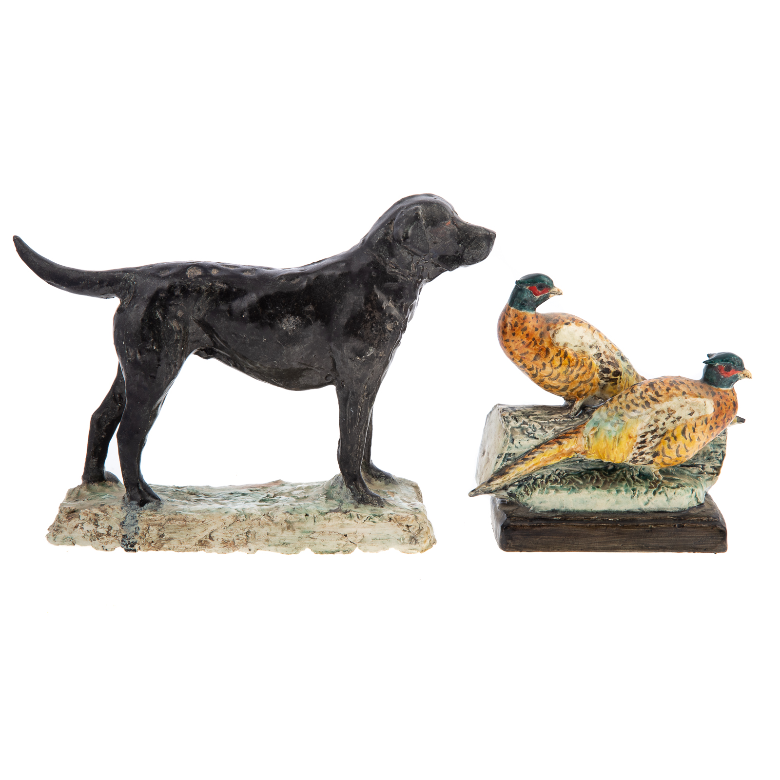 Appraisal: KATHLEEN WHEELER CERAMIC DOG PHEASANT GROUP English - Standing black