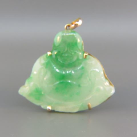 Appraisal: Chinese Carved Jade Buddha Pendant seated figure mottled green white