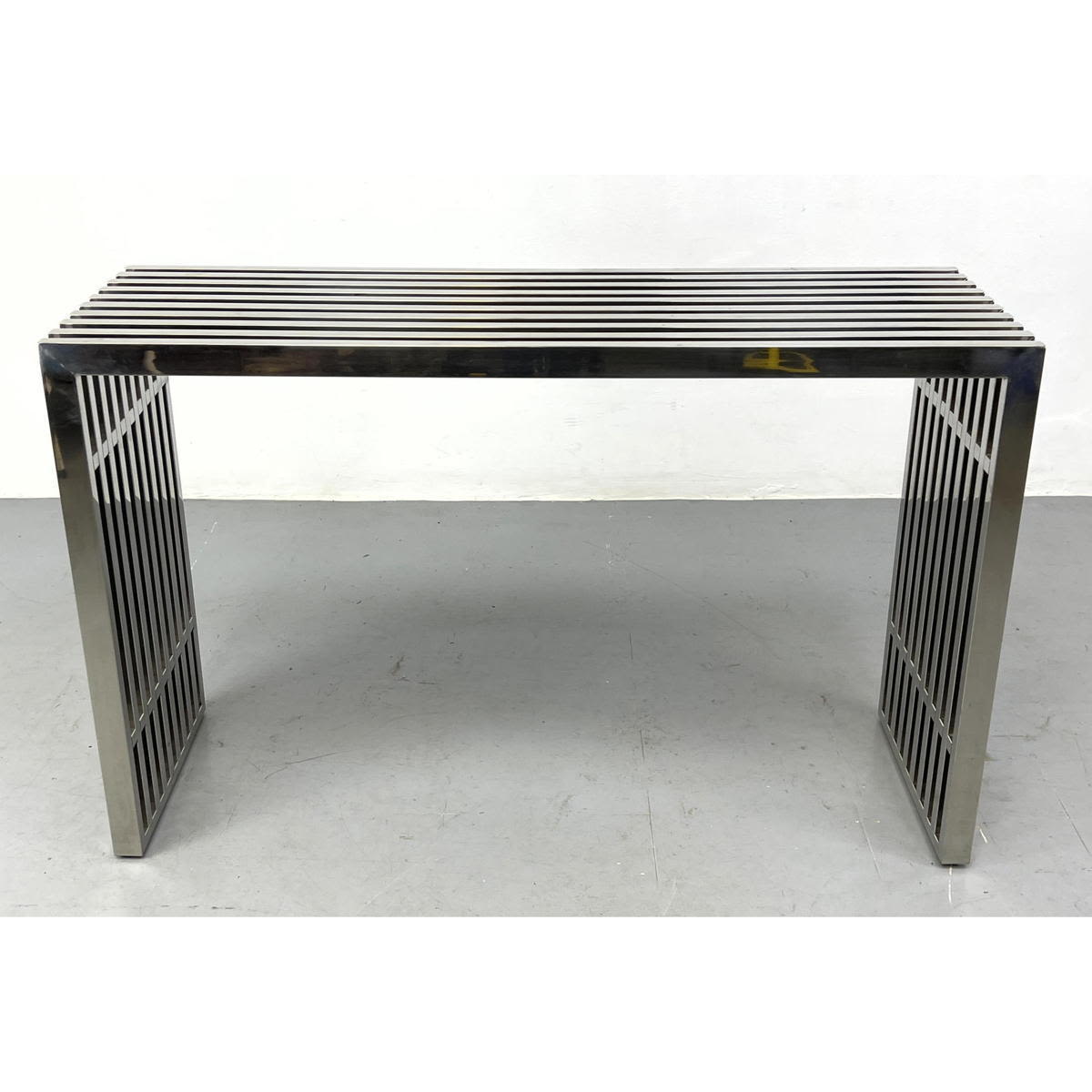 Appraisal: Stainless Slat Modernist Console Hall Table Dimensions H inches W