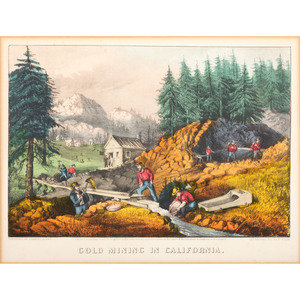 Appraisal: A Currier Ives Hand Colored Lithograph Circa Gold Mining in