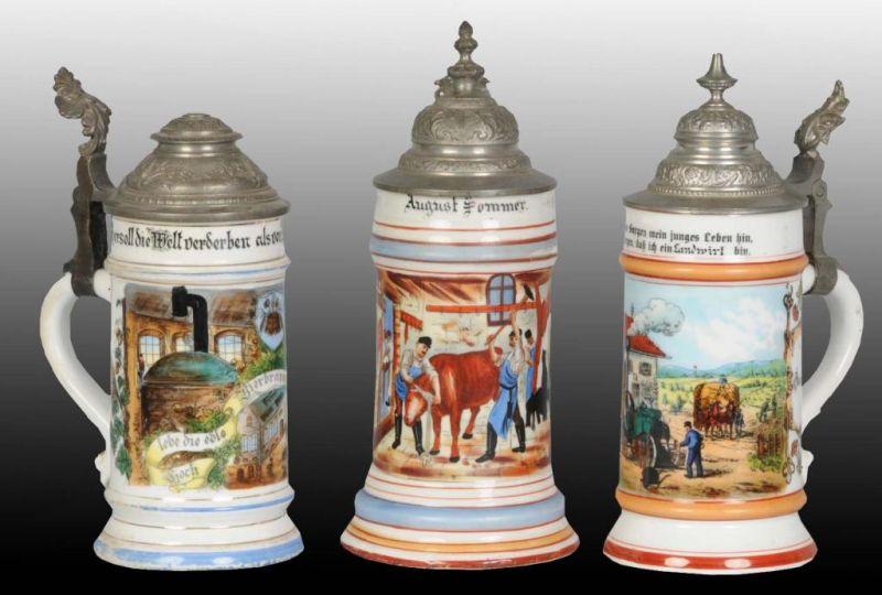 Appraisal: Lot of Lithopane Bottom Liter Steins Description Circa Includes farm