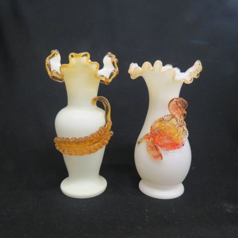 Appraisal: Pair of Stevens Williams Art Glass Vases applied leaf flower