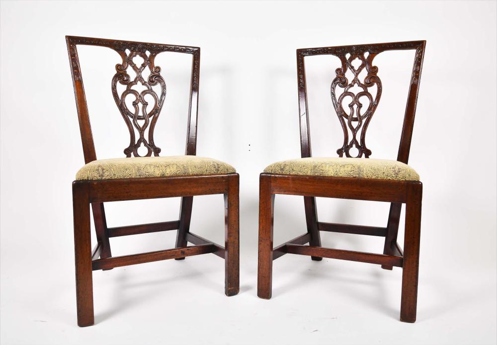 Appraisal: PAIR OF GEORGE III MAHOGANY SIDE CHAIRSCirca Each straight cresting