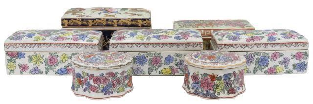 Appraisal: lot of Chinese enameled porcelain boxes comprising rectangular famille rose